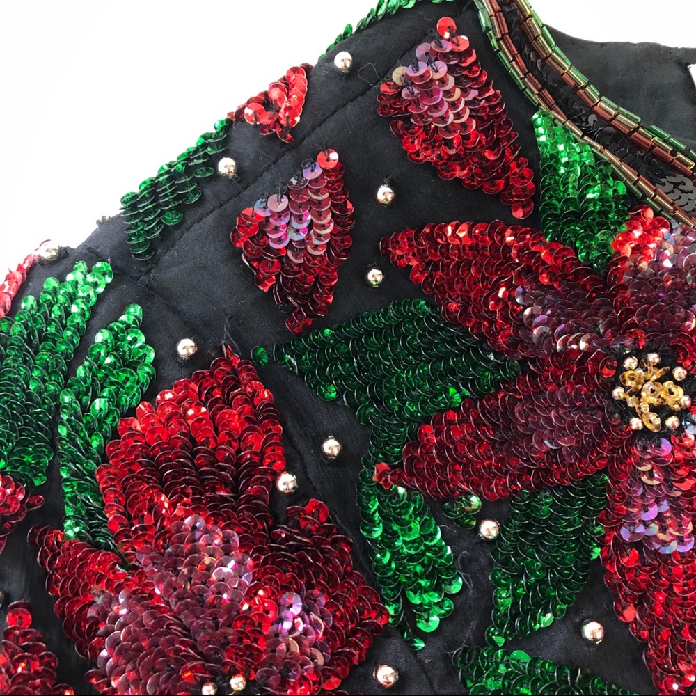 Vintage 90 Laurence Kazar bead holiday silk blazer - Picture 7 of 8